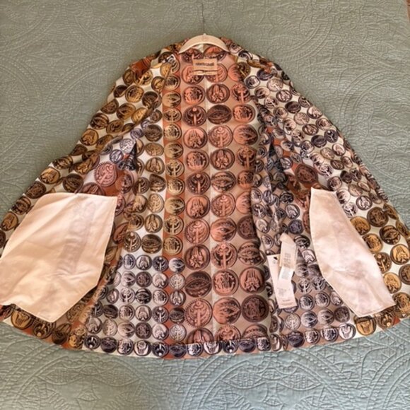 Roberto Cavalli Silk Coat Trench IT40 US4 Coins Fornasetti Copper Gold Small - Picture 9 of 15